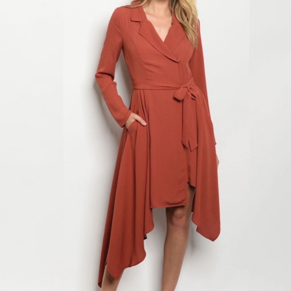 Style Rack Rust Asymmetrical Wrap Dress L